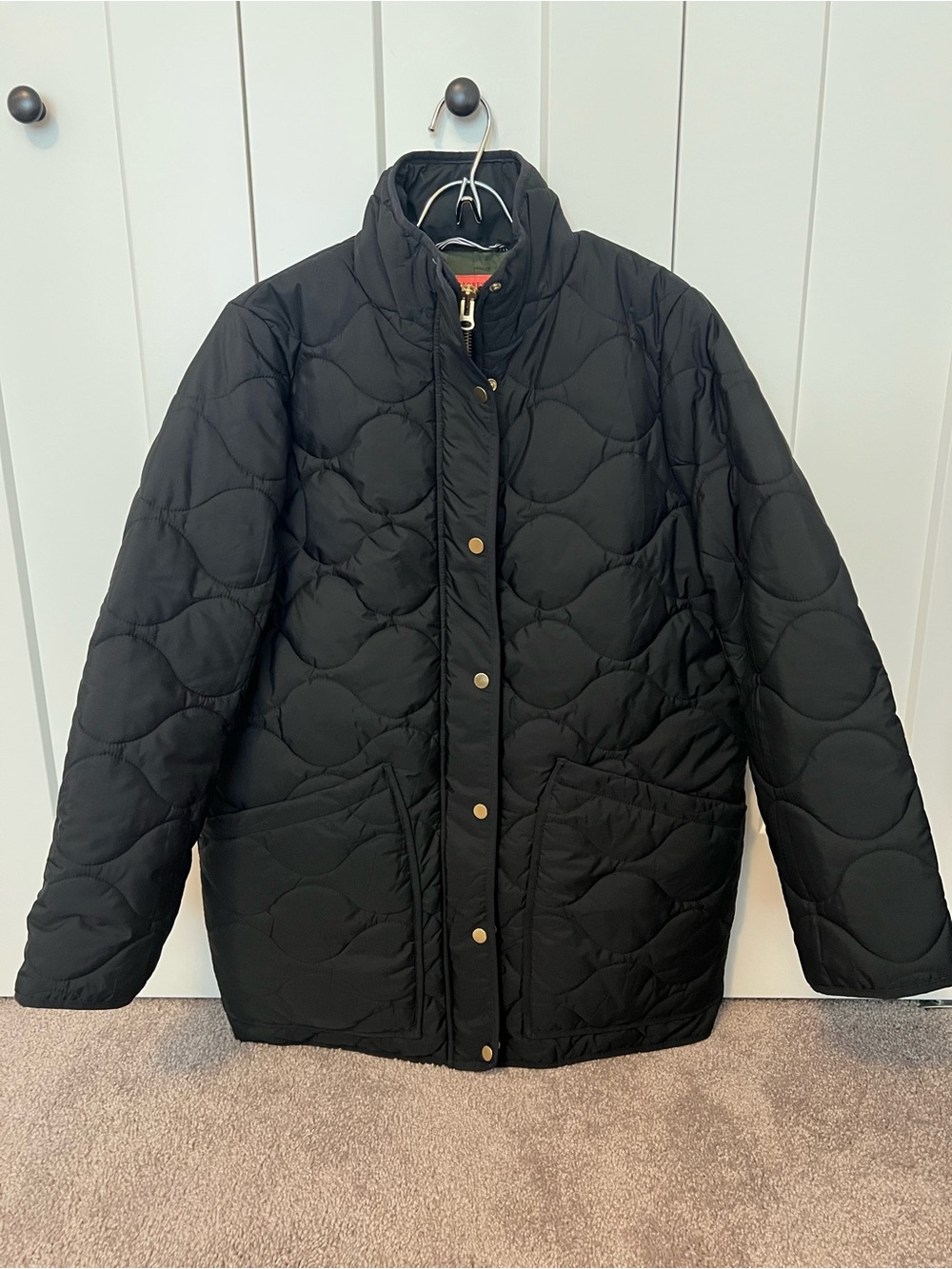 J. Crew Black Quilted Snap-Front Puffer Jacket